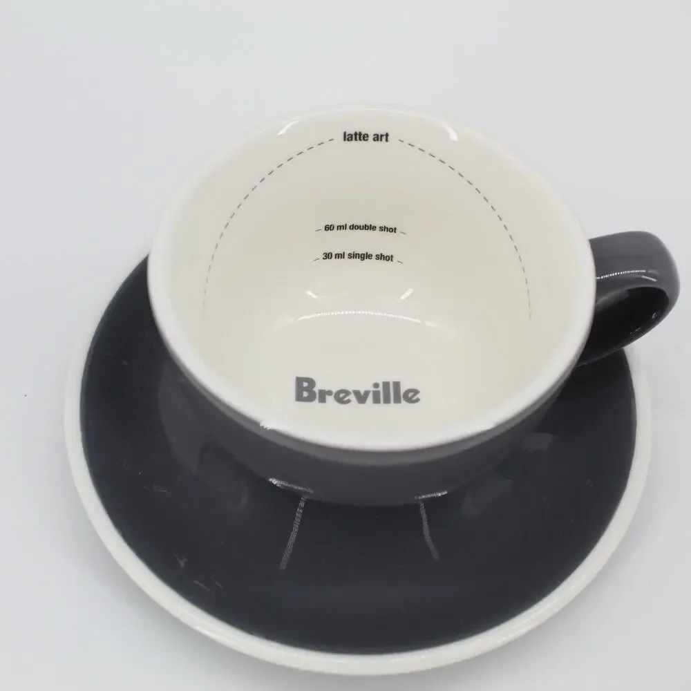 BREVILLE Home Barista Latte Art Coffee Espresso Cappuccino Cup With Saucer Gray